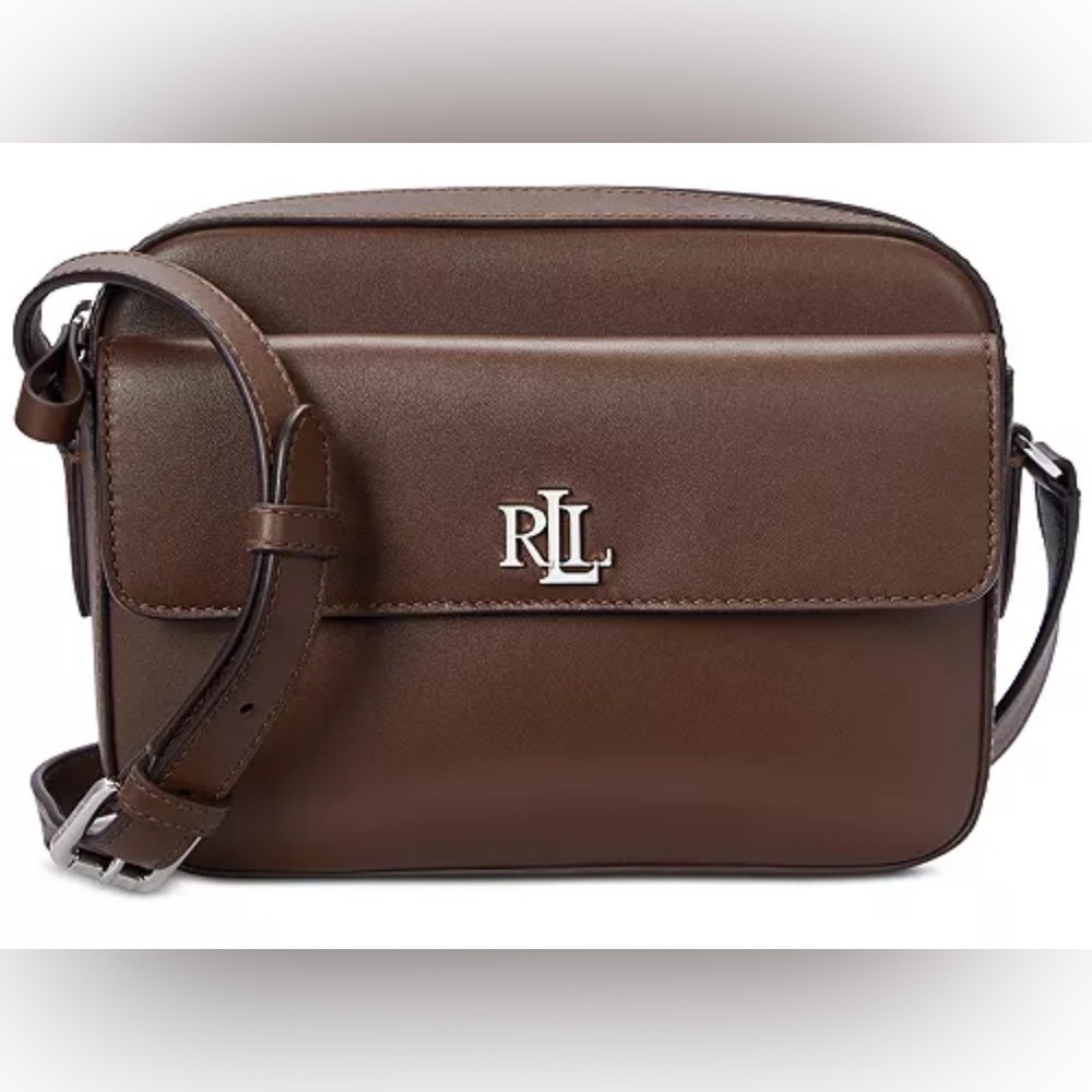 LAUREN RALPH LAUREN Marcy Leather Camera Brown Crossbody Bag